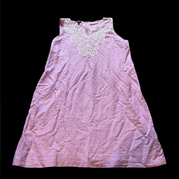 Talbots Sleeveless Embroidered Linen Blend Shift Dress – Size 14 – Lilac Purple